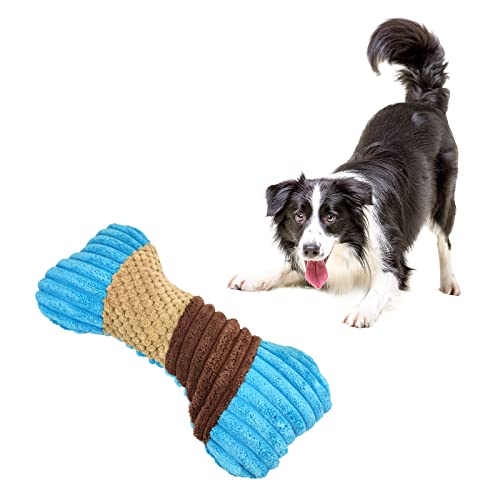 Andiker Hundespielzeug Unzerstörbar, Knochenform Quietschendes Hunde Plüschtier, Hund Interaktives Plüschspielzeug für kleine Medium Hunde Kauen Stoff Spielzeug (Blau, groß) von Andiker