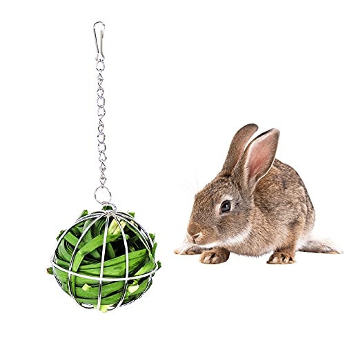 Andiker Kaninchen-Heu-Futterstation aus Edelstahl, multifunktional, rotierender Grasball für Kleintiere wie Kaninchen, Chinchillas und Meerschweinchen für Heumanagement (9 cm) von Andiker