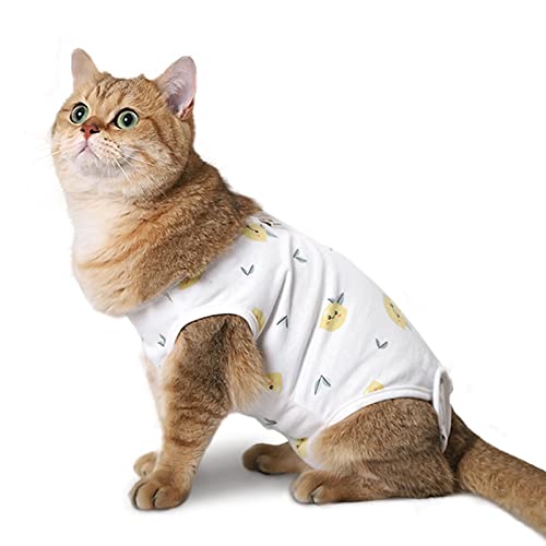 Andiker Katzen-Erholungsanzug, atmungsaktiv und verstellbar, für Haustiere, chirurgische Kleidung, Welpen, Kätzchen, Bauchwunden, Innenbereich (XL, weiße Zitrone) von Andiker