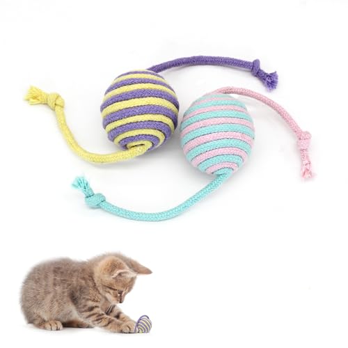 Andiker Katzenbälle-Set, 2 Stück, 4,5 cm, Katzenspielzeug für Indoor-Katzen, um Langeweile zu lindern, interaktives Katzenspielzeug mit zweifarbigem Baumwollseil für Indoor-Katzen zum Jagen, Beißen, von Andiker