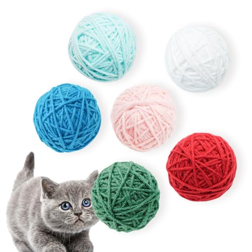 Andiker Katzenball-Spielzeug, buntes Wollgarn, Kätzchen-Spielzeug für Katzen für Indoor-Katzen, zum Selbstspiel, 5,1 cm, interaktives Spielzeug mit Schnur für Jagd, Beißen, Langeweile von Andiker