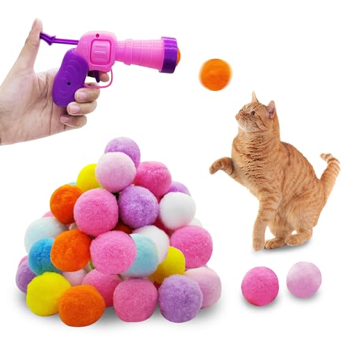 Andiker Katzenballwerfer, 100 Stück, 3 cm, Plüsch, bunte Katzen-Pom-Bälle, Werfer, Katzenspielzeug für Indoor-Katzen, interaktives Katzenspielzeug für Indoor-Katzen, um fit zu bleiben, von Andiker