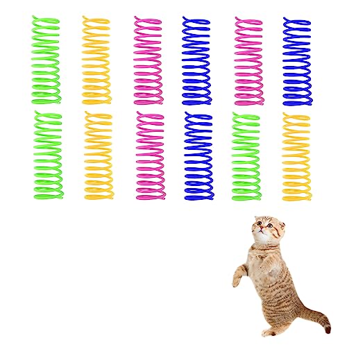 Andiker Katzenfederspielzeug, 12 Stück, 8,9 cm, Spiral-Katzenspielzeug, interaktiv für Indoor-Katzen, elastisch, bunt, Kunststoff, Spiralfeder-Spielzeug, erweitertes großes Federspielzeug für von Andiker