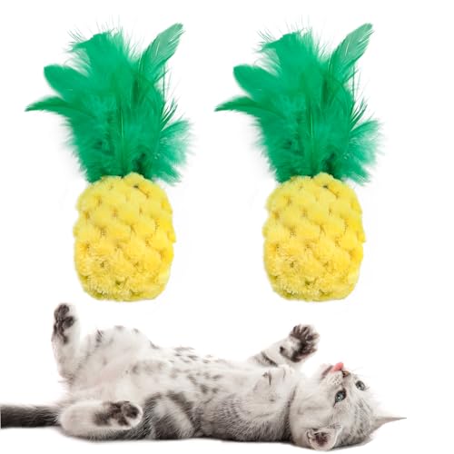 Andiker Katzenkauspielzeug, niedliche Ananas-Form, weiches Katzen-Plüschspielzeug mit glattem, hautfreundlichem Plüschstoff mit Katzenminze, unterhaltsames, interaktives Katzenspielzeug für Hauskatzen von Andiker