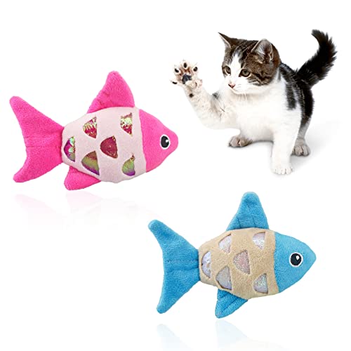 Andiker Katzenminze-Spielzeug, 2 kleine Katzen-Fischspielzeuge mit Knisterglanz-Ringpapier, um Geräusche zu machen, um die Augen Ihrer Katze zu fangen und für Ihre Katzen zum Kauen und Fangen von Andiker