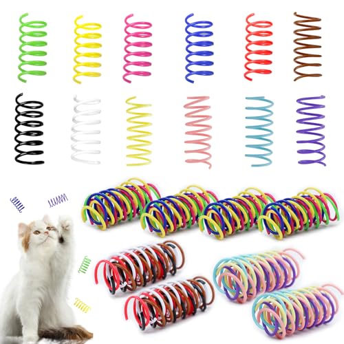 Andiker Katzenspielzeug, bunt, weich, stabil, Kunststoff, Spiralspielzeug mit großer Elastizität, lustiges, interaktives Katzenspielzeug für Indoor-Katzen, Kätzchen zur Jagd von Bissen, 32 Stück von Andiker