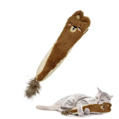 Andiker Katzenspielzeug für Hauskatzen, 26 cm, Plüsch-Katzenminze-Spielzeug mit Knisterpapier innen, flauschiges, interaktives Katzenspielzeug mit Feder und 2 Sisal-Kratzern zum Beißen, Kauen, Kratzen von Andiker