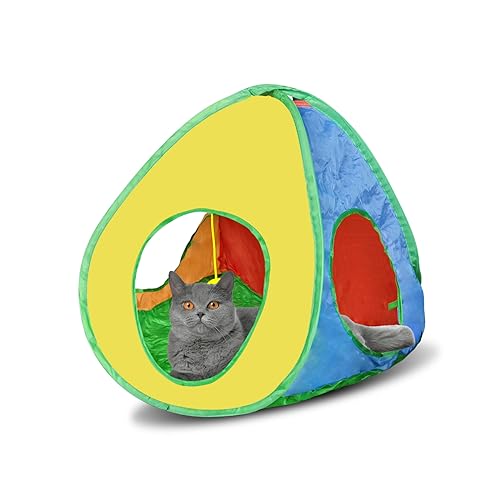 Andiker Katzenzelt mit Plüschball, buntes, faltbares Polyester-Katzenspielzelt, passend zu den meisten Katzenröhren, für Indoor-Katzenspiel, Schlaf, 3 Löcher, praktisches Katzennest für Indoor-Katzen, von Andiker