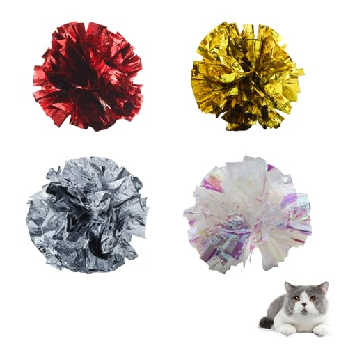 Andiker 9 cm große Mylar-Katzen-Knisterbälle, 4 Stück, Bunte und Funkelnde Knisterbälle, leicht, einfach zu tragen, interaktives Katzenspielzeug für Indoor-Katzen, um Zeit zu vertreiben und fit zu von Andiker