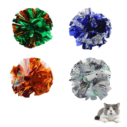 Andiker 9 cm große Mylar-Katzen-Knisterbälle, 4 Stück, Bunte und Funkelnde Knisterbälle, leicht, einfach zu transportieren, interaktives Katzenspielzeug für Indoor-Katzen, um Zeit zu vertreiben und von Andiker