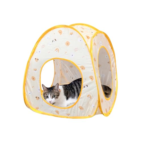 Andiker Pop-Up-Zelt für Katzen, 3 Löcher, sicher und stark, niedlicher Katzentunnel, zusammenklappbar, leicht zu transportieren, Katzenhaus für Innenkatzen, Kätzchen, Verstecken, Spielen, Training, von Andiker