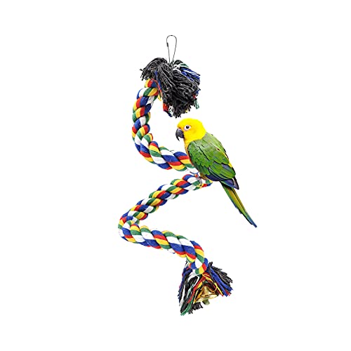 Andiker Vogelspielzeug, Schaukel Spielzeug, Kletterseil Baumwolle, Parrot Climbing Rope, Spirale Stehen-Seil, Regenbogen Cotton Rope für Papageien, Sittiche und andere kleine Vögel. (50cm) von Andiker