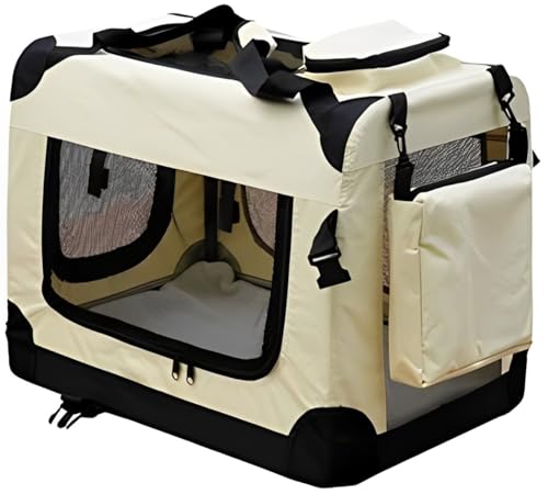 Faltbare Hundetransportbox – Leichte & Robuste Hundetasche für Reisen, Autos & Flugzeuge, Komfortable Hundebox für Hunde & Katzen, Tragbare Kleintiertasche mit Belüftung (Beige, (S) 50x34x36 cm) von Andreas Dell