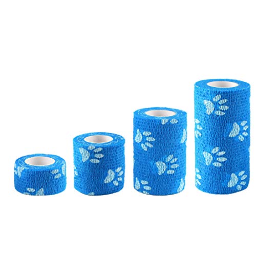 Andux Zone Selbstklebende Bandage 4 Rollen Cohesive Wrap-Verband ZZTXBD-04 (Blaue weiße Hundeklaue) von Andux