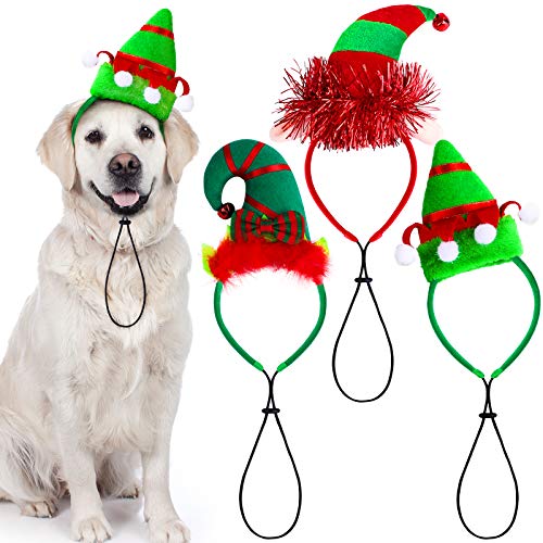 Aneco Weihnachts-Hut für Hunde, 3 Stück, Elfen-Haarreifen für Haustiere, Kostüm für Hund, Welpen, Katze von Aneco