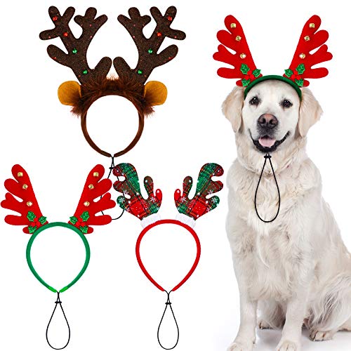 Aneco Weihnachts-Kopfschmuck für Hunde, 3 Stück, Rentier-Haarreifen, Kostümzubehör von Aneco