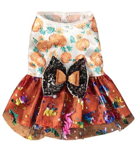 Anekekor Halloween-Kostüm für Hunde, Fliege, Mädchen-Welpenkleid für kleine Hunde, Halloween-Katzen-Outfit, Haustier-Kürbis-Kostüm, Halloween-Partykleid für Kätzchen, Yorkie, Chihuahua, Zwergspitz, von Anelekor