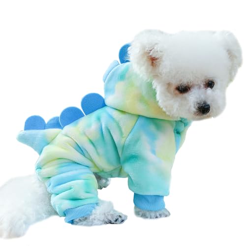 Anelekor Dinosaurier-Hundekostüm, Winter-Hunde-Pyjama für kleine Hunde, warmer Welpen-Kapuzenpullover, blauer Mantel für kaltes Wetter, warme Haustierkleidung für Weihnachten, Halloween (Grün, L) von Anelekor