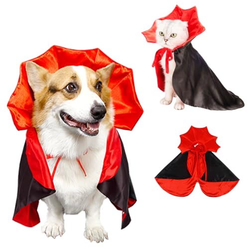 Anelekor Halloween-Hundekostüm, Katzen-Vampir-Umhang, Haustier-Kostüm, Teufelskostüm, rot, schwarz, Welpe, Halloween-Umhang, lustiges Urlaubs-Hunde-Outfit für Katzen, kleine, mittelgroße Hunde von Anelekor