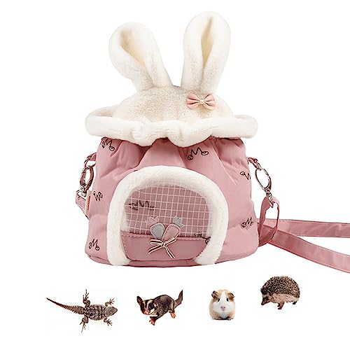 Anelekor Hamster-Tragetasche, atmungsaktiv, warm, für kleine Tiere, Reisetragetasche, tragbarer Zuckergleiter, kleine Haustiere, ausgehende Handtasche für Meerschweinchen, Igel, Chinchilla (Rosa) von Anelekor