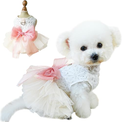 Anelekor Hochzeitskleid für kleine Hunde mit D-Ring, Schleife, Knoten, Welpenkleidung für kleine Hunde, Mädchen, Katzen, Geburtstags-Outfit, Haustier-Partykleid für Kätzchen, Chihuahua, Yorkie, von Anelekor