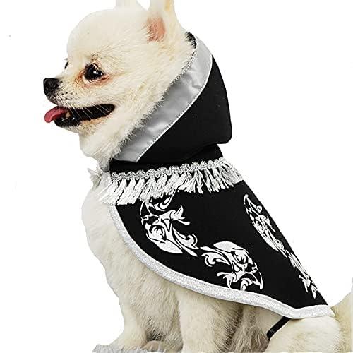 Anelekor Hunde-Halloween-Kostüm, Haustier-Zauberer-Umhang, Katzen-Umhang mit Tercel-Muster, Hexe, Party, Cosplay, Kleid, Hündchenfest, Outfits, Welpen, warme Kleidung (groß, Schwarz) von Anelekor