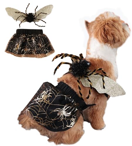 Anelekor Spinnenkostüm für Hunde, schwarzes Tutu-Kleid und Spinnenflügel-Set, Halloween, Katzenkostüm, Spinne, Haustier-Outfit, Welpen, Cosplay, Zubehör für Katzen, kleine, mittelgroße Hunde (Spinne, von Anelekor