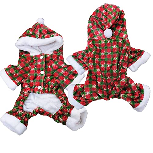 Anelekor Weihnachts-Overall für Hunde, Weihnachts-Kostüm, Kleidung, Winter-Pyjama, niedlicher Weihnachtsmannmantel mit Mütze, Welpen, Urlaub, warme Fleece-Hoodies für Katzen und kleine Hunde, Größe L von Anelekor