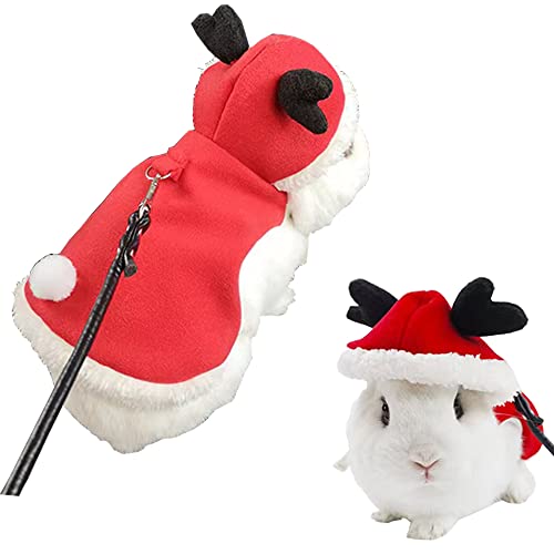 Anelekor Weihnachtskostüm für kleine Tiere, Hase, Umhang mit Hirschgeweih, warme Kleidung, niedliches Festival-Outfit, Meerschweinchen, Chihuahua, Mini-Hund und ähnliche Rassen (S) von Anelekor