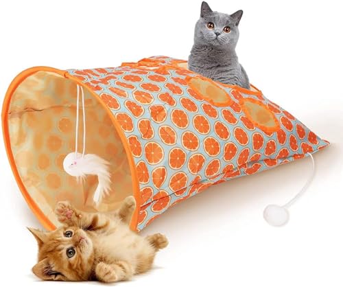 Angaekkot Katzentunnel für Indoor-Katzen,Cat Tunnel Bag,Katzentunnel für Indoor-Katzen,Faltbar Katzentunnel Katzenspielzeug, Katzentunnel-Papiertüte mit Plüschball,Lustige Spieltunnel für Katzen (B) von Angaekkot