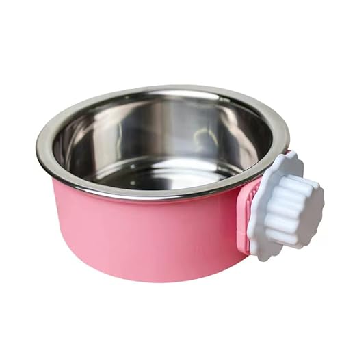 Angeer 2 Stück/Set 2 in 1 Edelstahl Haustier Hängender Futternapf Abnehmbarer Hundenapf für Kisten Welpen Futter Futternapf Wassernapf mit Bolzenhalter Hund (Pink - Large) von Angeer