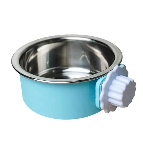 Angeer 2 Stück/Set 2 in 1 Edelstahl Haustier Hängender Futternapf Abnehmbarer Hundenapf für Kisten Welpenfutter Futterspender Wassernapf mit Bolzenhalter Hund (Blau Klein) von Angeer