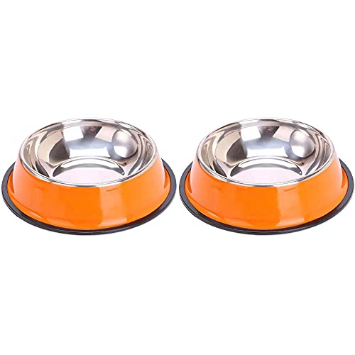 Angeer 2 Stück/Set Katzennäpfe Lebensmittelqualität Futternapf Katze Edelstahl rutschfest Katzen Napf Haustier Napf Set (Orange) von Angeer