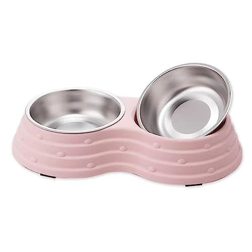 Angeer Hundenapf Haustiernapf Anti Umkippen und Rutschfest Doppelnapf Hundenapf Hundeteller Katzennapf Edelstahl Leicht zu reinigen Trinkwassernapf Boden mit Anti-Rutsch-Pad (Pink-Medium) von Angeer