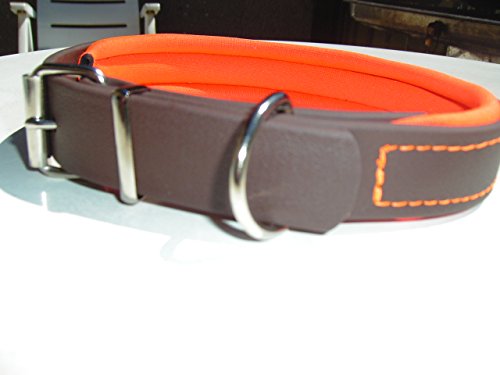 MJH Biothane Halsband 19mm breit braun Neopren orange unterlegt verstellbar (45-51cm) von Angel for Pets