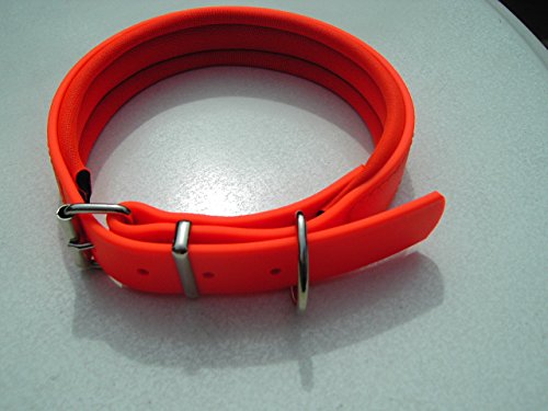 MJH Biothane Halsband glänzend, gefüttert, vernäht, verstellbar 38mm mit Neopren orange unterlegt (35-41cm) von Angel for Pets