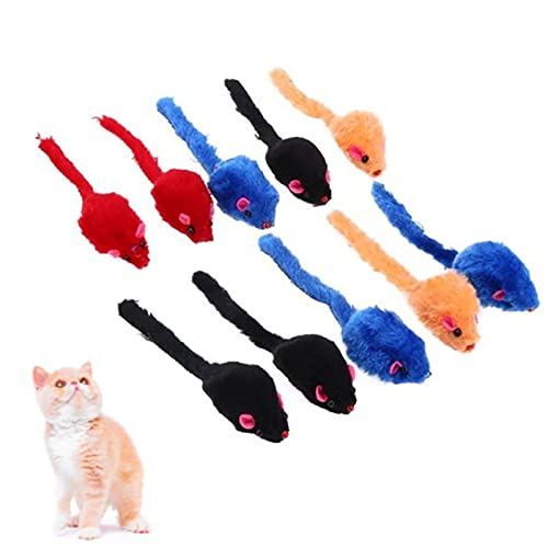 AngelReally BCat Flauschiges Katzenspielzeug Maus Fell Maus Rassel Weiches Flauschiges Maus Spielzeug Interaktives Katzenspielzeug mit Federn für Katzen zum Spielen (zufällige Farben) 10er Pack von AngelReally