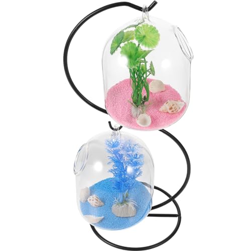 Angoily 1 Satz Blumentopf mit Eisenständer Glasblasen-Pflanzgefäß Töpfe für Pflanzen Betta-Aquarium Tischbecken für Goldfische Fischvorräte Goldfischglas Betta-Panzer Anzeige Container von Angoily