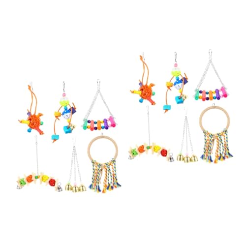 Angoily 2 Sätze Papagei Kauspielzeug Bird Toys papageienspielzeug Papageien-Klettergerüst Parrot Toys vogelkäfig schaukel der Vogel 6-teiliges Set Anhänger Ringe Hängematte Legierung von Angoily