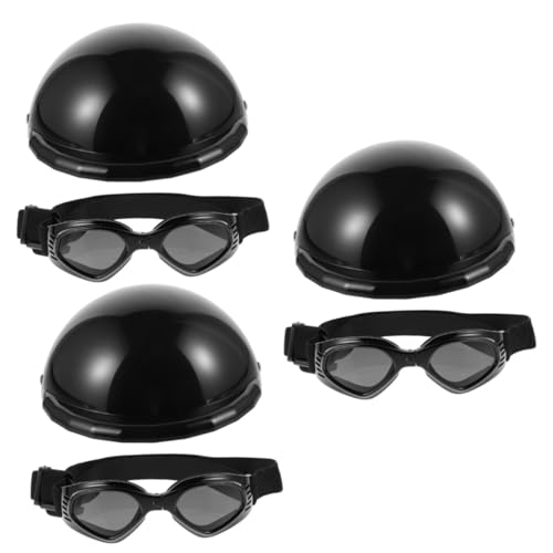 Angoily 3 Sets Hundehelm-Brillen-Set Haustierprodukte Für Die Fotografie Dekorative Brille Verstellbare Größe Schwarzer Haustierhelm von Angoily