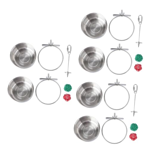 Angoily Spielzeuge 3 Sets Gerätekugel Papageien Futterspender Utensilien Futterteller Hängender Stahlbarsch Wassernapf Kauspielzeug Edelstahl Vogelfutterspender Haustierkäfig Zubehör von Angoily