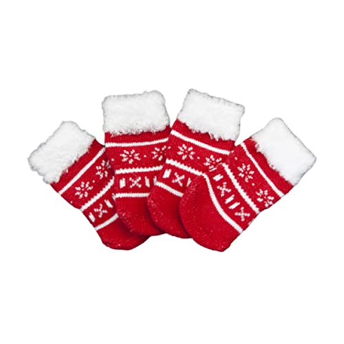 Angoily 4 Paar Haustier-Welpen-Socken Weihnachtssocken Schutz rutschfeste Socken thermische Socken Hundesocken Baumwollsocken für Haustiere VIP Stiefel von Angoily