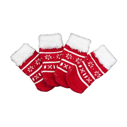 Angoily 4 Paar rutschfeste Socken Hundepfote warme Socken thermische Socken Baumwollsocken für Haustiere Weihnachtssocken für Haustiere Weihnachten von Angoily