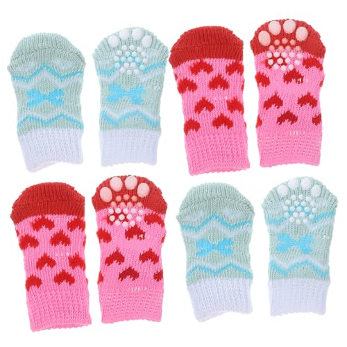 Angoily 4 Paare Haustier Socken Hundesocken Stricken Hundesocken Zum Valentinstag Waschbare Hundesocken Warme Hundesocken Pfote Atmungsaktiv Kleiner Hund Polyester von Angoily