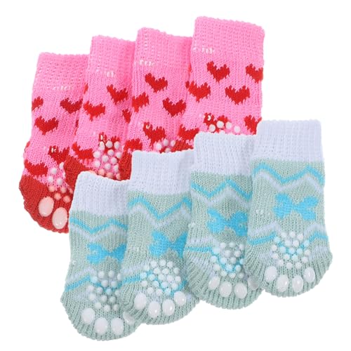 Angoily 4 Paare Haustier socken Hunde-Grip-Socken Socken mit Katzengriff thermische Socken warme Socken waschbare Socken aus Baumwolle Welpenbedarf rutschfest Zubehör von Angoily