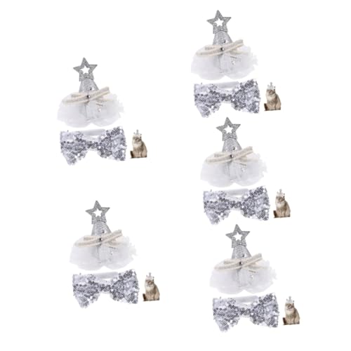 Angoily 5 Sätze Katzengeburtstagsmütze kleine hundedekore Blitzanzug Ornament weihnachtsdeko Party-Hund-Hut Geburtstagshalsband für Welpen dreidimensional Hündchen Haustierzubehör Krawatte von Angoily