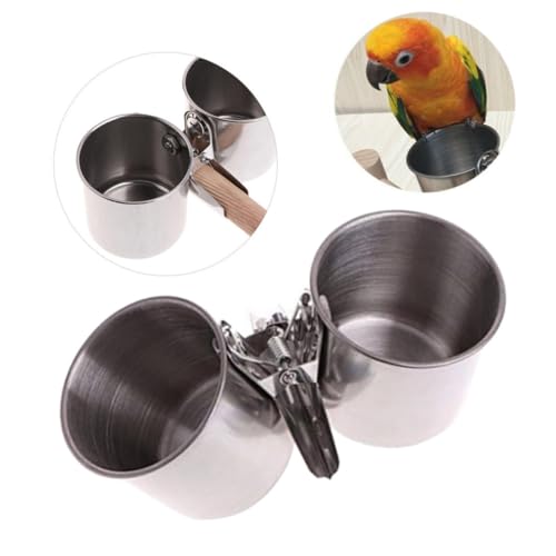 Angoily Wasserschale Für Papageienfutter Futtertrog Cup-Feeder Edelstahl Feeder Kolibri Futterspender Für Papageien Krippe Futternapf Für Vögel Rostfreier Stahl Stehender Stock von Angoily