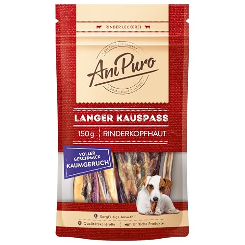 AniPuro 150g Langer Kauspass, Snack aus Rinderkopfhaut, hochwertig und getreidefrei, Leckerli mit hohem Proteingehalt, für große und kleine Hunde von Ani Puro