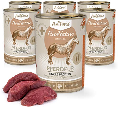 AniForte Barf Hundefutter Nass Pferd Pur 6 x 400g – Fleisch Pur, Barffleisch für Hunde, Barffutter, Nassfutter getreidefrei & ohne Zusätze, Wet Dog Food Dosenfutter von AniForte