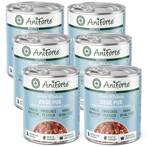 AniForte Barf Hundefutter Nass Ziege Pur 6 x 400g – Fleisch Pur, Barffleisch für Hunde, Barffutter, Nassfutter getreidefrei & ohne Zusätze, Wet Dog Food Dosenfutter von AniForte